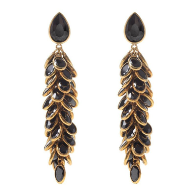 Freya Rose Gold And Black Crystal Long Drop Earrings