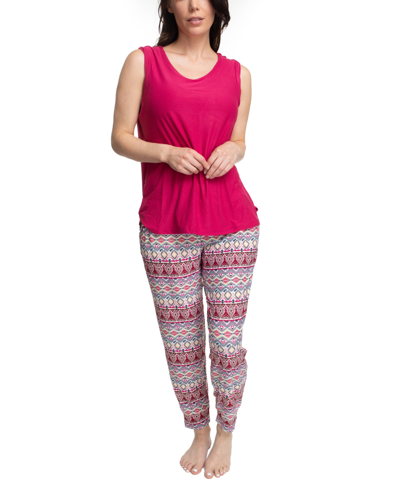 Muk Luks Plus Size 2 Piece Cloud Knit And Joggers Sleep Set In Berry