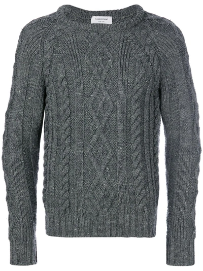 Thom Browne Aran Cable Knit British Wool Crewneck Pullover In 035 Dark Gr