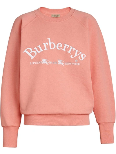 Burberry Logo Printed Cotton Jersey Sweatshirt In Apale Apricot