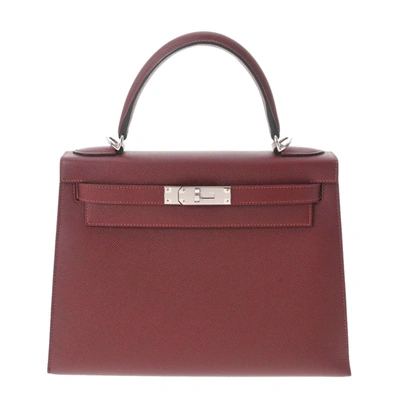 Hermes Hermès Kelly 28 Burgundy Leather Handbag ()