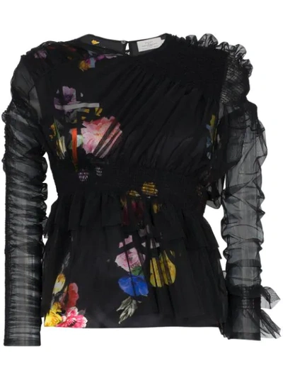 Preen By Thornton Bregazzi Marin Sheer Floral Blouse In Black