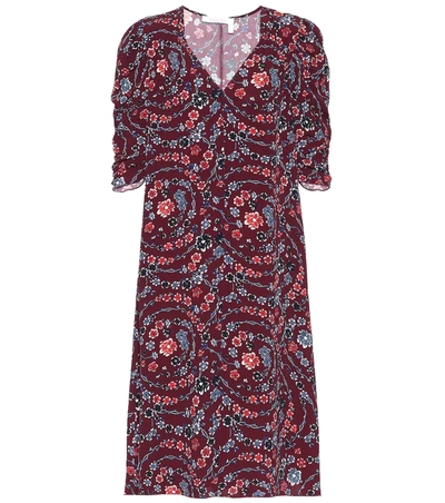 See By Chloé Floral Print Ruched Sleeves Dress In Red/multicolor