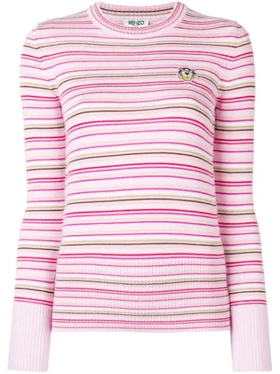 Kenzo Tiger Crest Striped Sweater In Pink - Multicolor