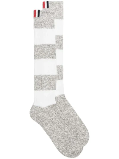 Thom Browne Striped Cotton Socks In Brown