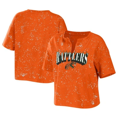 Wear By Erin Andrews Women's  Orange Florida A&m Rattlers Bleach Wash Splatter Cropped Notch Neck T-s