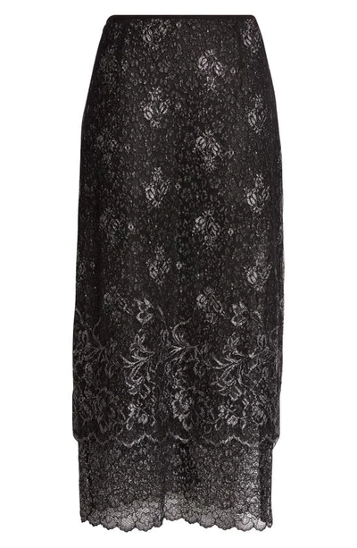 Cinq À Sept Adalaide Lace Metallic Midi Skirt In Black