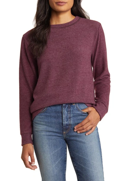 Loveappella Cozy Crewneck Long Sleeve Top In Burgundy