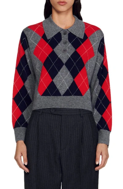 Sandro Ariella Argyle Wool & Cashmere Sweater In Grey