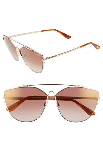 Tom Ford Jacquelyn 64mm Cat Eye Sunglasses - Gold/ Brown Gradient