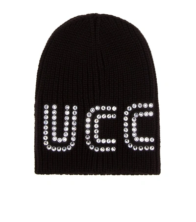 Gucci Game Guccy Rib-knit Wool Beanie Hat In Nero