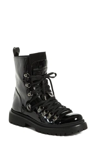 Moncler Women's Berenice Patent Leather Hiker Boots In Black Patent