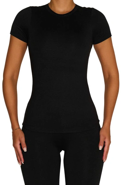 N By Naked Wardrobe Bare Short Sleeve Crew Top In Black