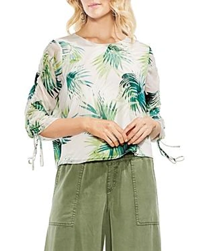Vince Camuto Drawstring Sleeve Sunlit Palm Print Top In Verdant Green