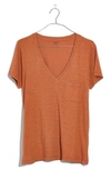 Madewell Whisper Cotton V-neck Pocket Tee In Warm Nutmeg