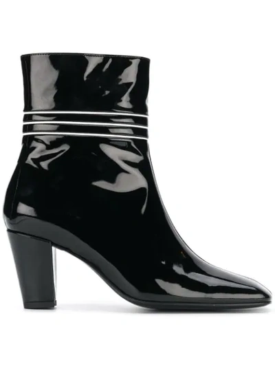 Dorateymur Lagonda Patent Leather Ankle Boots In Black Patent White Detail