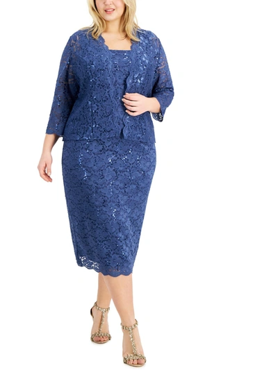 Slny Plus Fashions Womens Lace Midi Evening Dress In Blue
