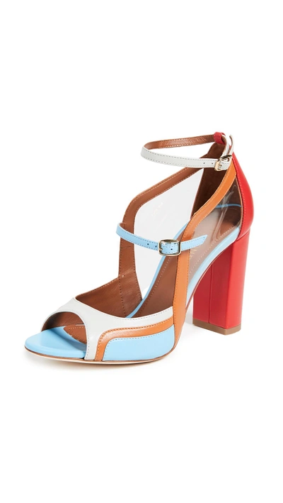 Malone Souliers Flan Peep Toe Pumps In Flame/cocoa/powder Blue/ice