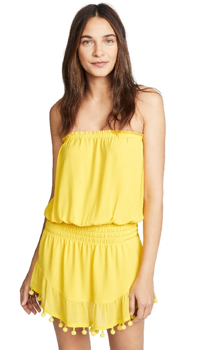 Ramy Brook Marcie Strapless Coverup Dress With Pompoms In Lemon