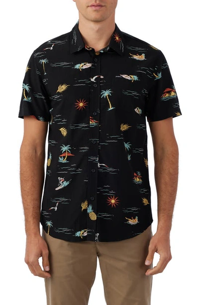 O'neill Oasis Modern Fit Tropical Print Short Sleeve Button-up Shirt In Black