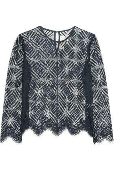 Michelle Mason Woman Cotton-blend Corded Lace Top Petrol