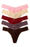 Hanky Panky Assorted 5-pack Lace Original Rise Thongs In Pklm/ Sand/ Fine/ Dusk/ Dcob
