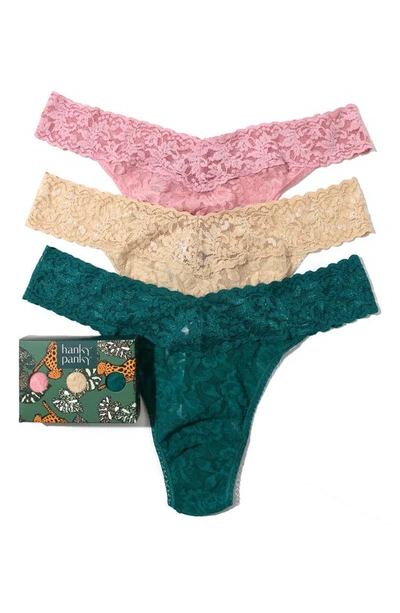 Hanky Panky Assorted 3-pack Original Rise Thongs In Meadow Rose