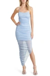 Jump Apparel Glitter Matte Ruched Jersey Dress In Light Blue