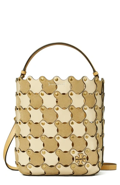 Tory Burch Mcgraw Die Cut Small Leather Bucket Bag In Multi/gold