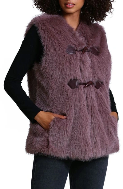 Avec Les Filles Toggle Front Faux Fur Vest In Portabella