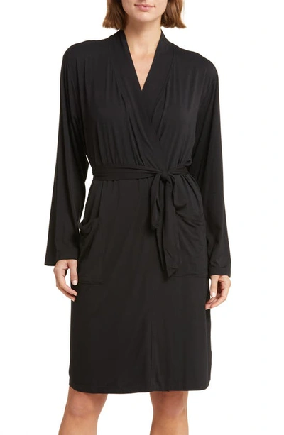 Barefoot Dreams Tie Waist Jersey Dressing Gown In Black