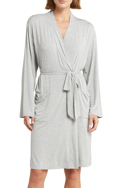 Barefoot Dreams Tie Waist Jersey Robe In Heather Gray