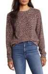 Loveappella Brushed Leopard Print Long Sleeve Crewneck Top In Mauve/ Black