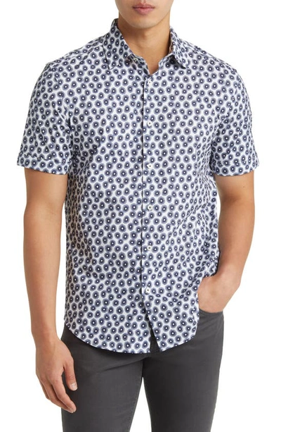 Bugatchi Miles Ooohcotton® Abstract Print Short Sleeve Button-up Shirt In Chalk