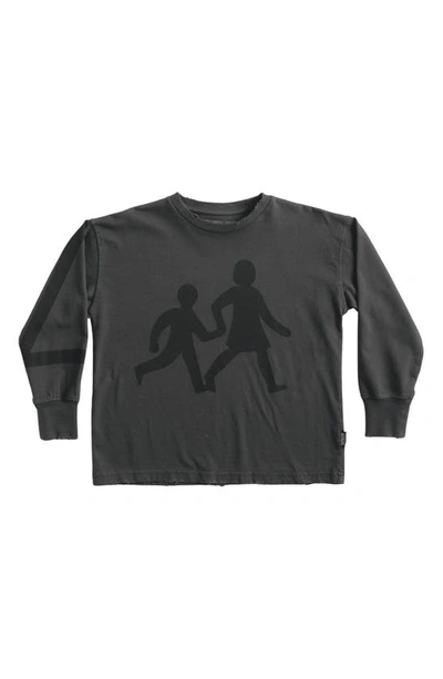 Nununu Kids' On The Go Distressed Long Sleeve Graphic T-shirt In Graphite