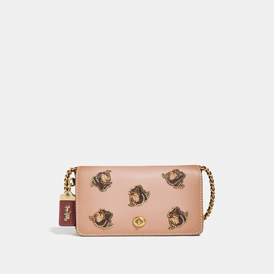 Coach Dinky With Rose Applique In Beechwood/brass