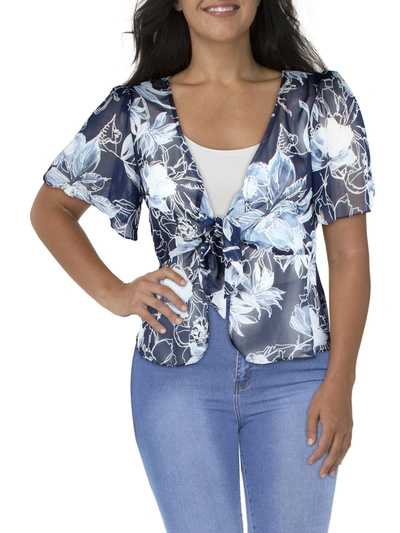 R & M Richards Womens Chiffon Printed Collarless Blazer In Multi