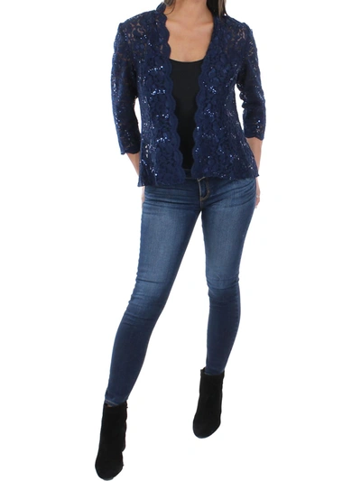Slny Womens Lace Open Front Collarless Blazer In Blue