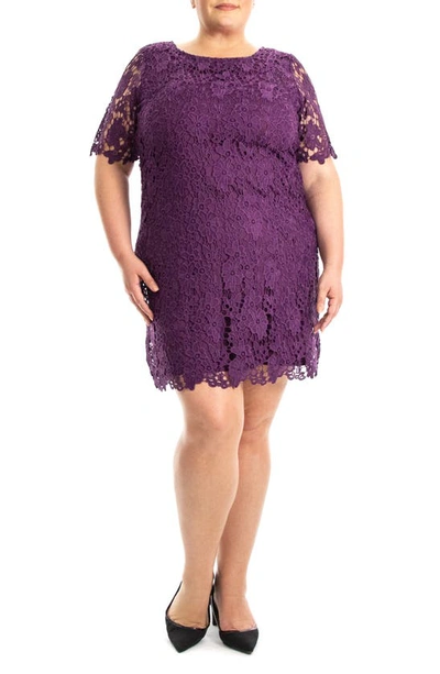 Nina Leonard Jewel Neck Lace Dress