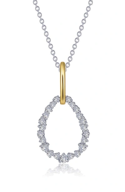 Lafonn Two Tone Open Pear Shape Pendant Necklace In Metallic