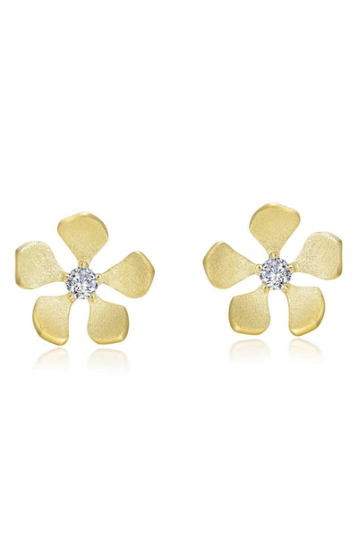 Lafonn 14k Gold Plated Sterling Silver Simulated Diamond Flower Stud Earrings In White/gold