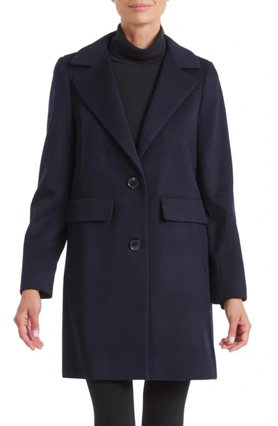 Sofia Cashmere Single Breasted Notch Lapel Coat In Navy