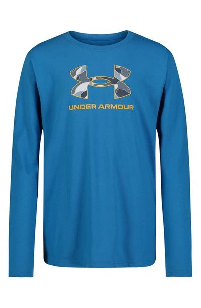 Under Armour Kids' Logo Print Long Sleeve T-shirt In Cosmic Blue
