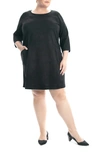 Nina Leonard Faux Suede Trapeze Dress In Black