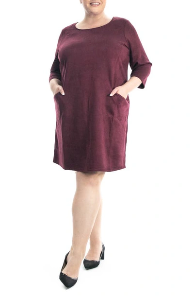 Nina Leonard Faux Suede Trapeze Dress In Deep Wine