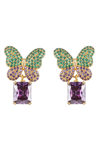 Eye Candy Los Angeles Eden Butterfly Cz Drop Earrings In Purple