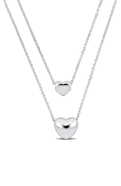Delmar Heart Charm Double Strand Necklace In Silver
