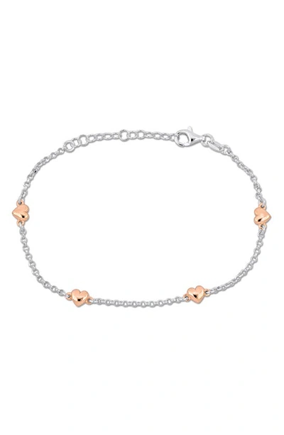 Delmar Sterling Silver Heart Charm Station Bracelet In Rose