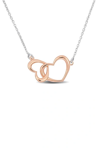 Delmar Double Heart Necklace In Metallic