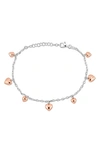 Delmar Sterling Silver Heart Charm Station Bracelet In Rose